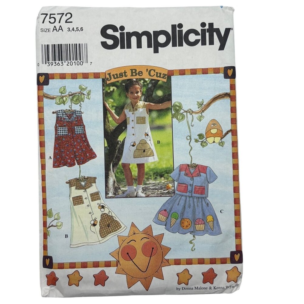 Simplicity 7572 Girls Jumper & Apron Sewing Pattern Size AA 3-6